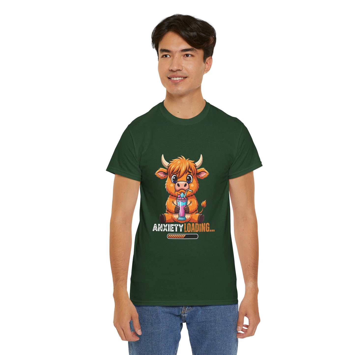 Anxiety Loading Cow Tee, Funny Unisex T-Shirt, Cute Animal Graphic Shirt, Perfect for Teens, Casual Everyday Wear
