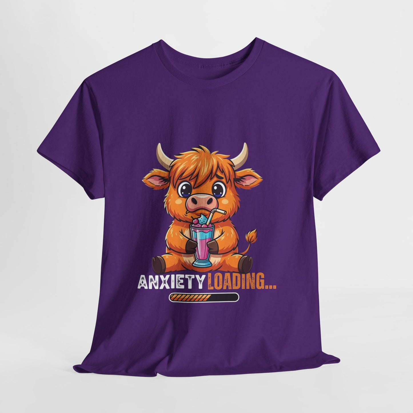 Anxiety Loading Cow Tee, Funny Unisex T-Shirt, Cute Animal Graphic Shirt, Perfect for Teens, Casual Everyday Wear