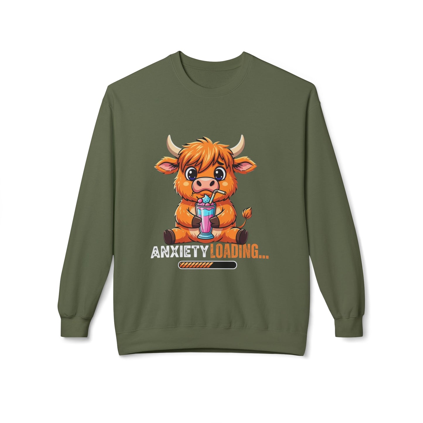 Anxiety Loading Sweatshirt, Cozy Fleece Crewneck, Relaxing Gift, Stress Relief Apparel, Cute Animal Design, Unisex Casual Wear