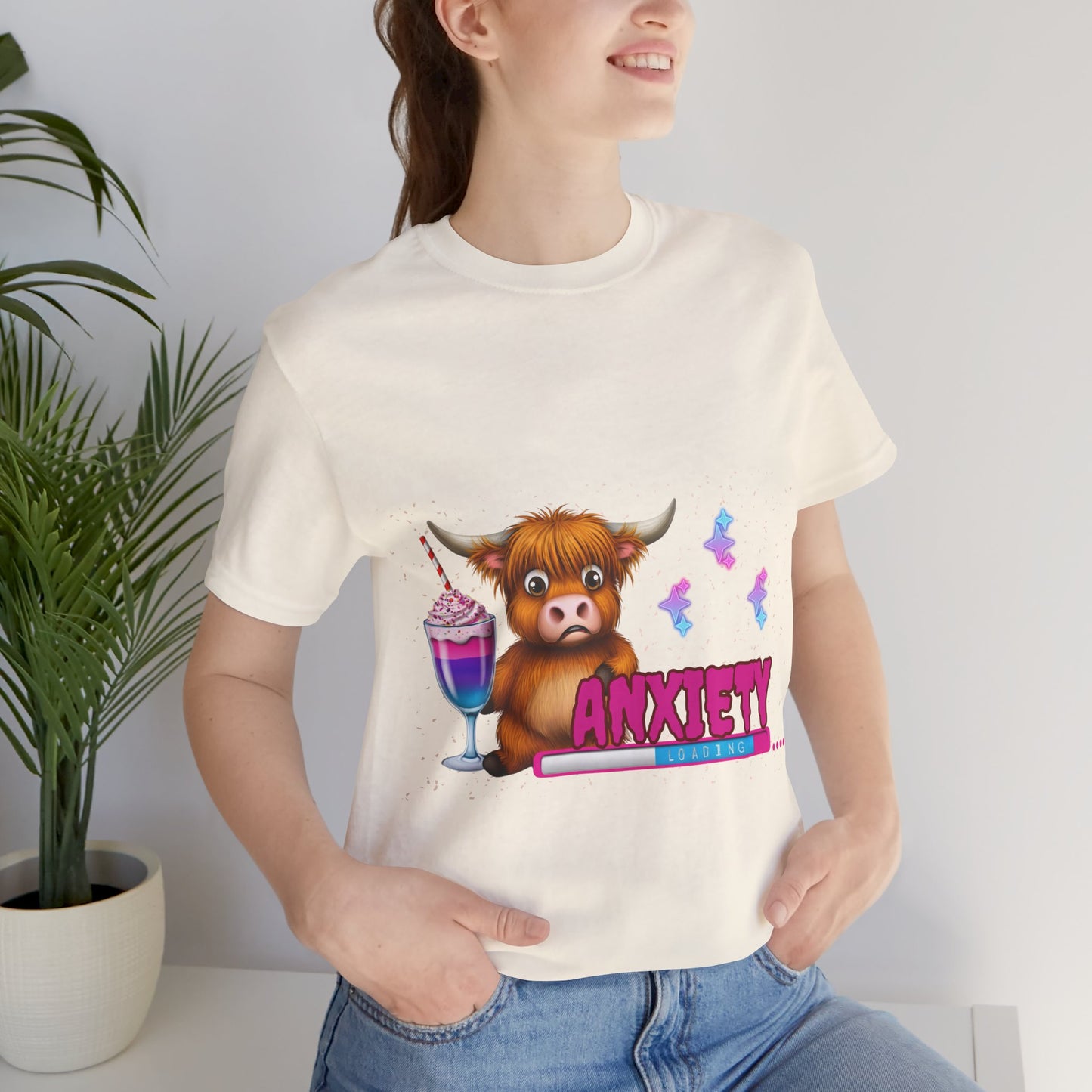 Anxiety Loading Highland Cow Bella+Canvas Shirt – Funny Mental Health Tee