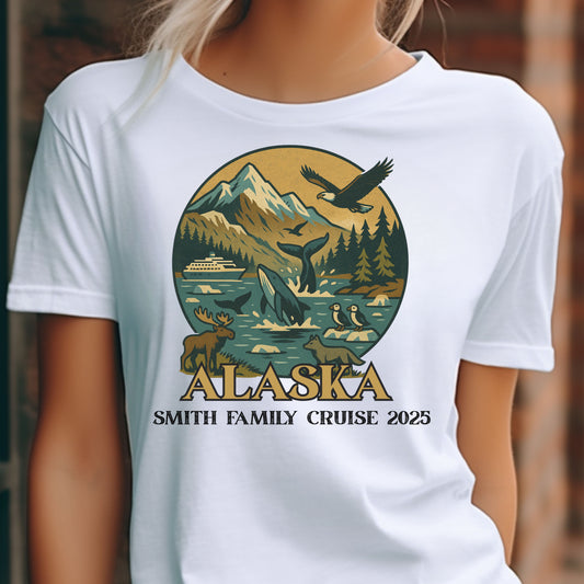 Customizable Alaska Family Cruise 2025 T-Shirt | Personalized Vintage Travel Souvenir