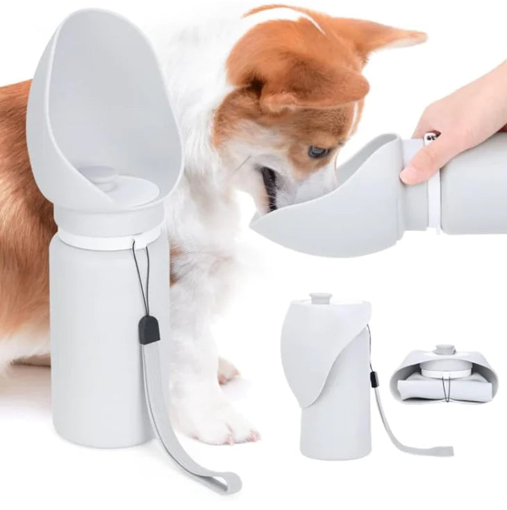 Foldable Leak-Proof Dog Water Bottle – Portable Pet Travel Dispenser with Built-in Bowl (550ml)