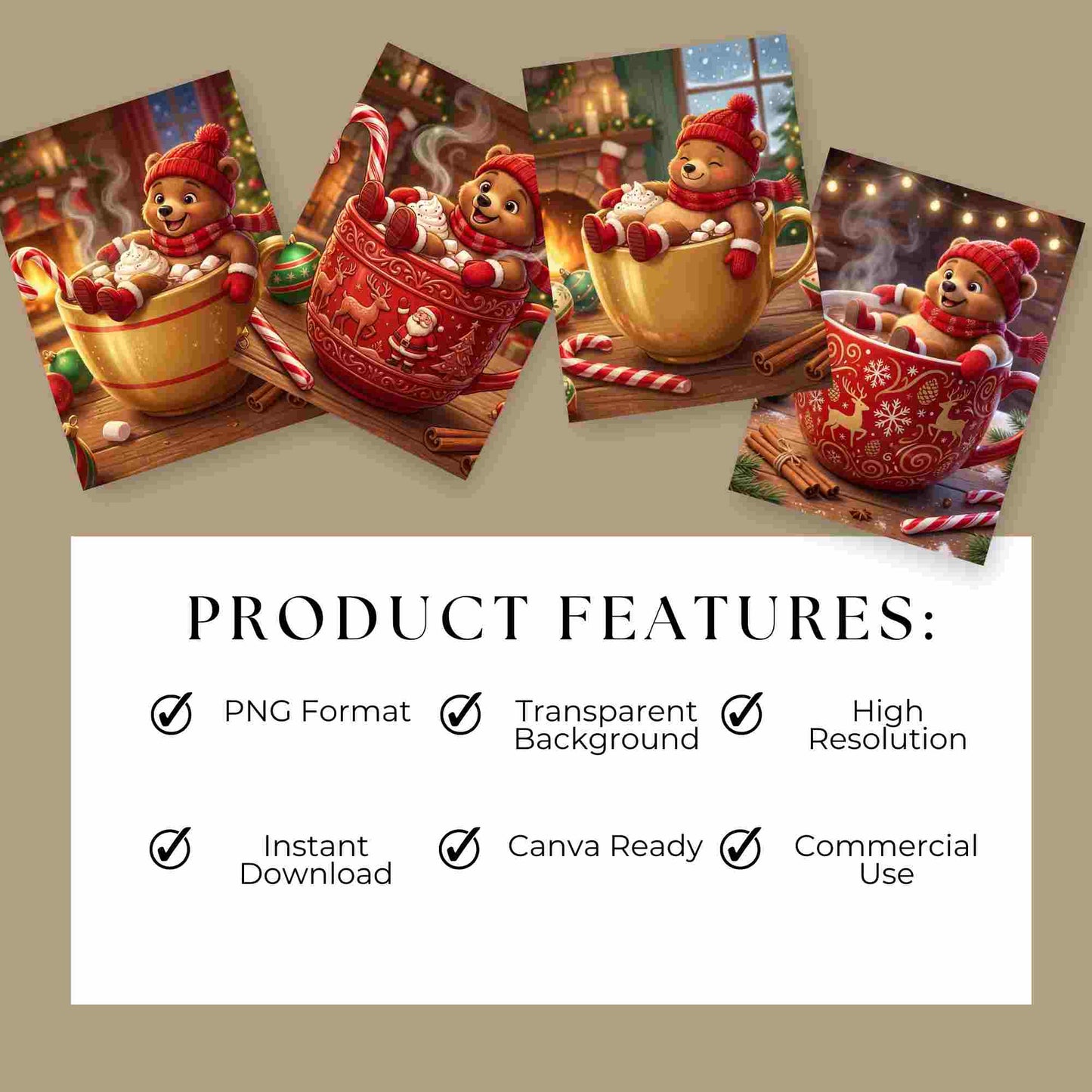 Christmas Bear Mug Clipart Bundle – 5 PNGs