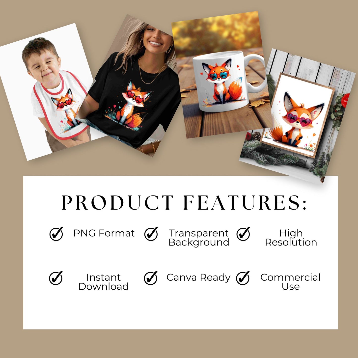 Fox PNG Bundle – 4 Adorable Fox Clipart Images (Digital Download)