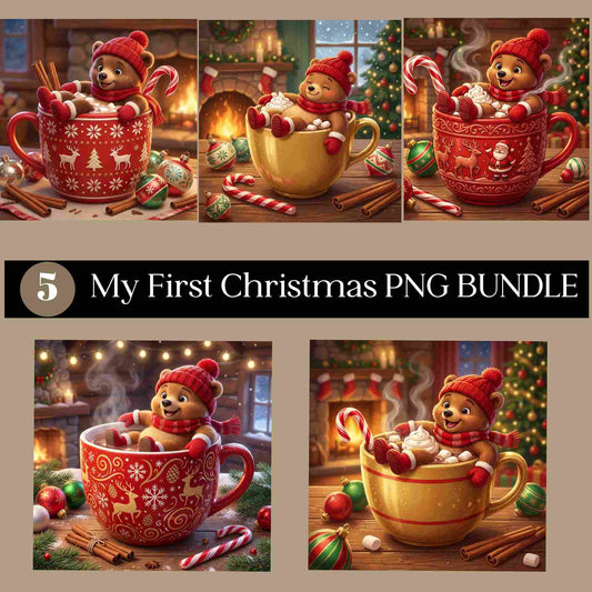 Christmas Bear Mug Clipart Bundle – 5 PNGs