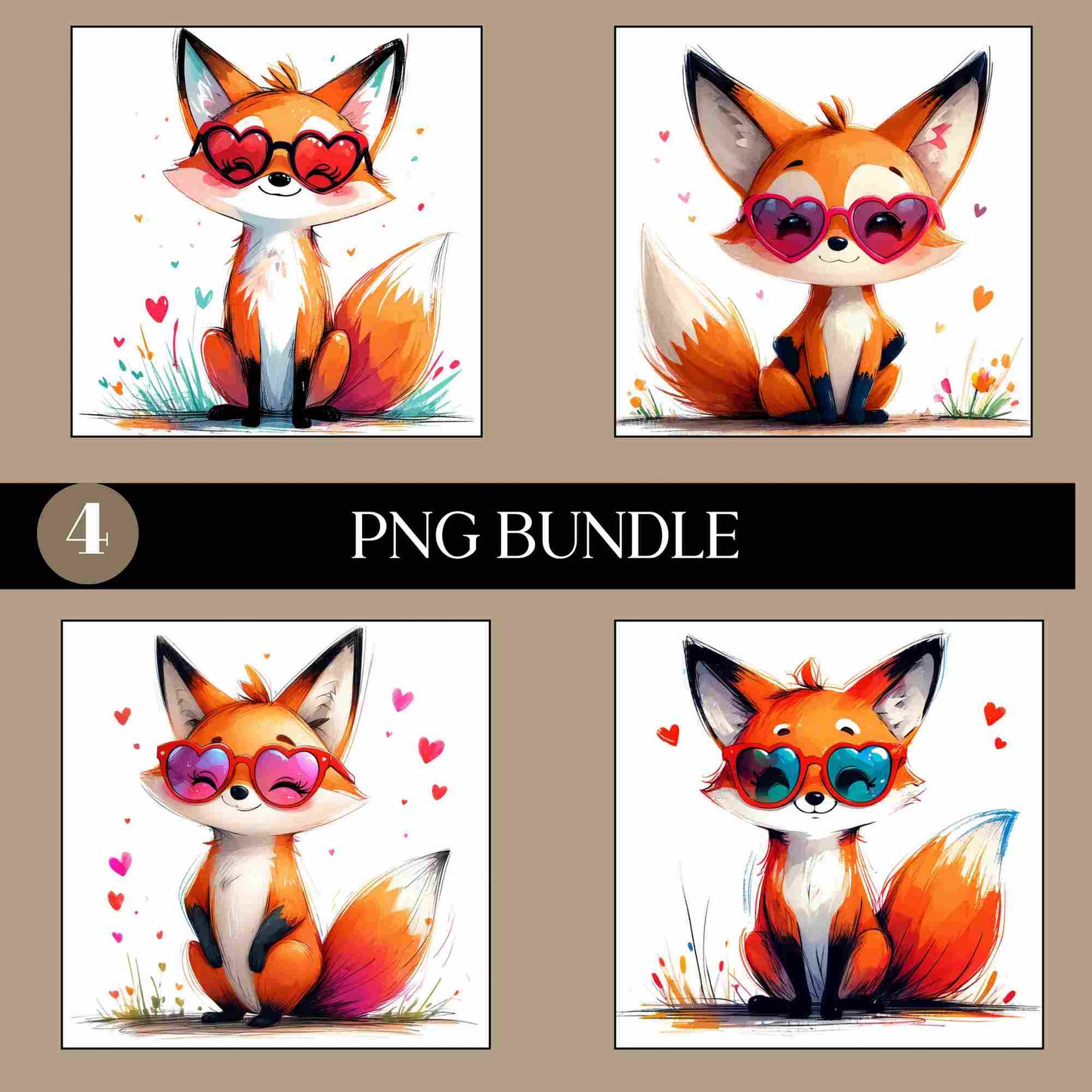 Fox PNG Bundle – 4 Adorable Fox Clipart Images (Digital Download)