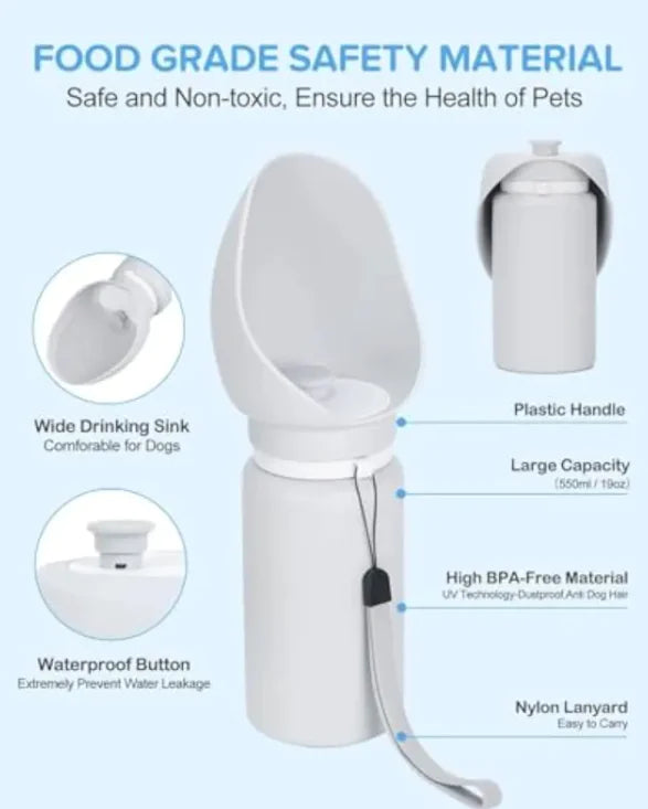 Foldable Leak-Proof Dog Water Bottle – Portable Pet Travel Dispenser with Built-in Bowl (550ml)