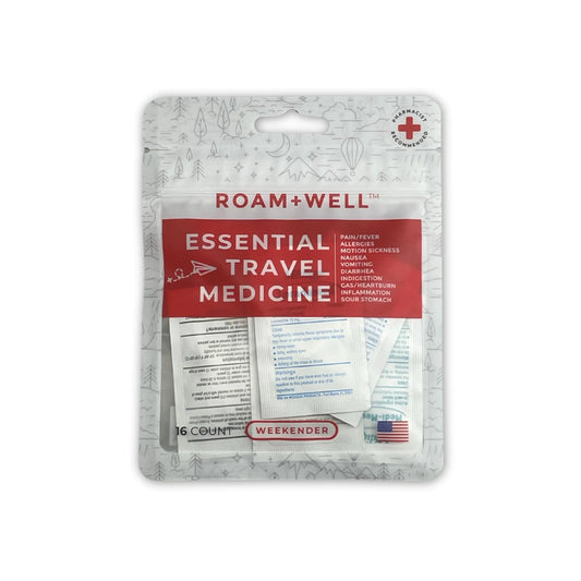 Roam+Well Essential Travel Medicine Kit – TSA Approved Weekender First Aid Pack (16 Count)