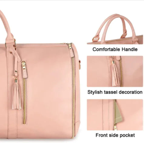 Weekender Garment Bag – Travel Duffle with Suit Compartment, Tassel Zipper & Front Pocket (Pink, Black, White)