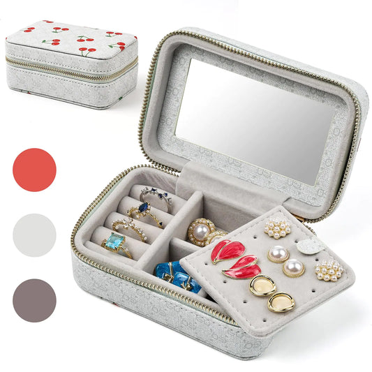 Travel Jewelry Box with Mirror – Compact Organizer for Rings, Earrings & Necklaces