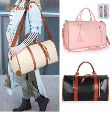 Weekender Garment Bag – Travel Duffle with Suit Compartment, Tassel Zipper & Front Pocket (Pink, Black, White)